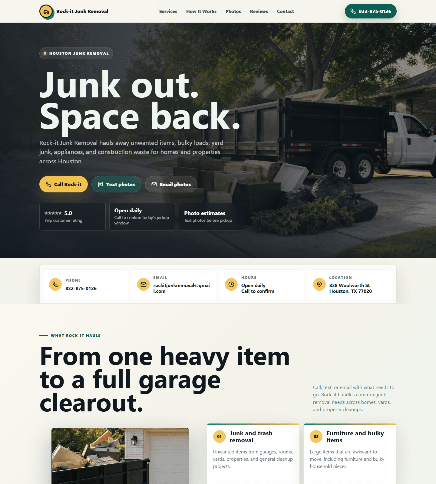Rock-it Junk Removal website preview with a service-focused homepage.