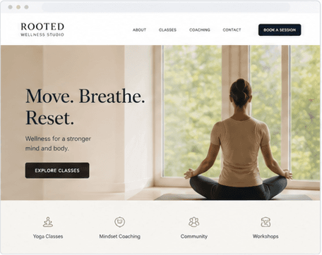 Fictional wellness studio website preview with a calm editorial layout.